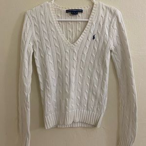Polo Ralph Lauren Sport White V-neck Cable Knit Sweater